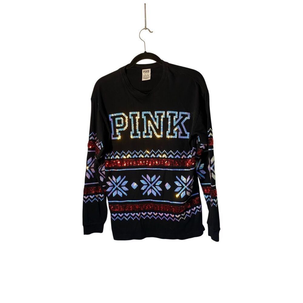 Victoria’s Secret pink iridescent, sequin snowflake long sleeve tee XS